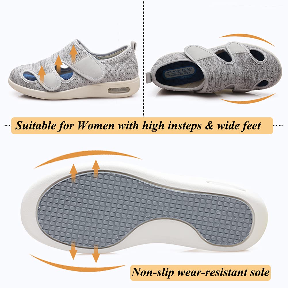 W&LESVAGO Zapatos para diabéticos para mujer, sandalias ligeras y cómodas con cojín de aire, zapatos para caminar para ancianos, pies hinchados para interiores y exteriores