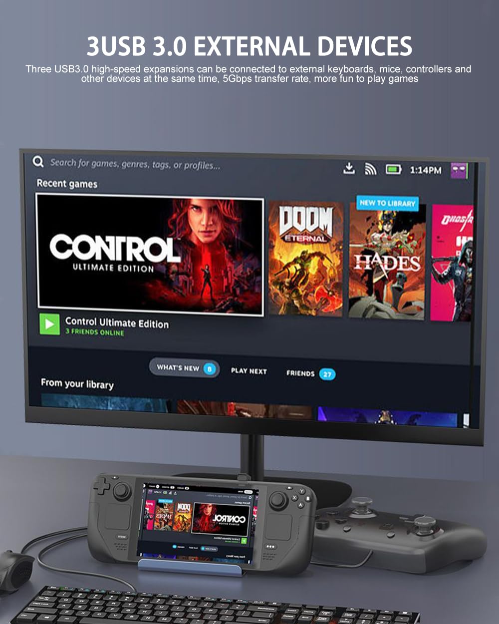 Estación de acoplamiento para Steam Deck OLED, base de cubierta de vapor 6 en 1 con HDMI 2.0 4K 60Hz, LAN Gigabit Ethernet de 1000 Mbps, 3 USB 3.0, puerto USB C de carga de 100 W para válvula de