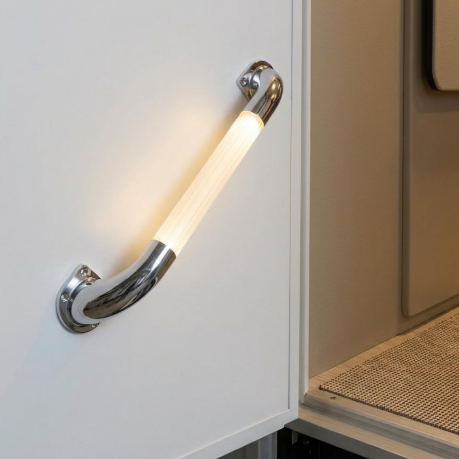 Asa de Yate Asa de Yate Barra de Apoyo Manija de Sujeción Pasamanos Curvo con Luz Integrada en Tubo Metálico con Inserto Translúcido Apto para , 13 Pulgadas