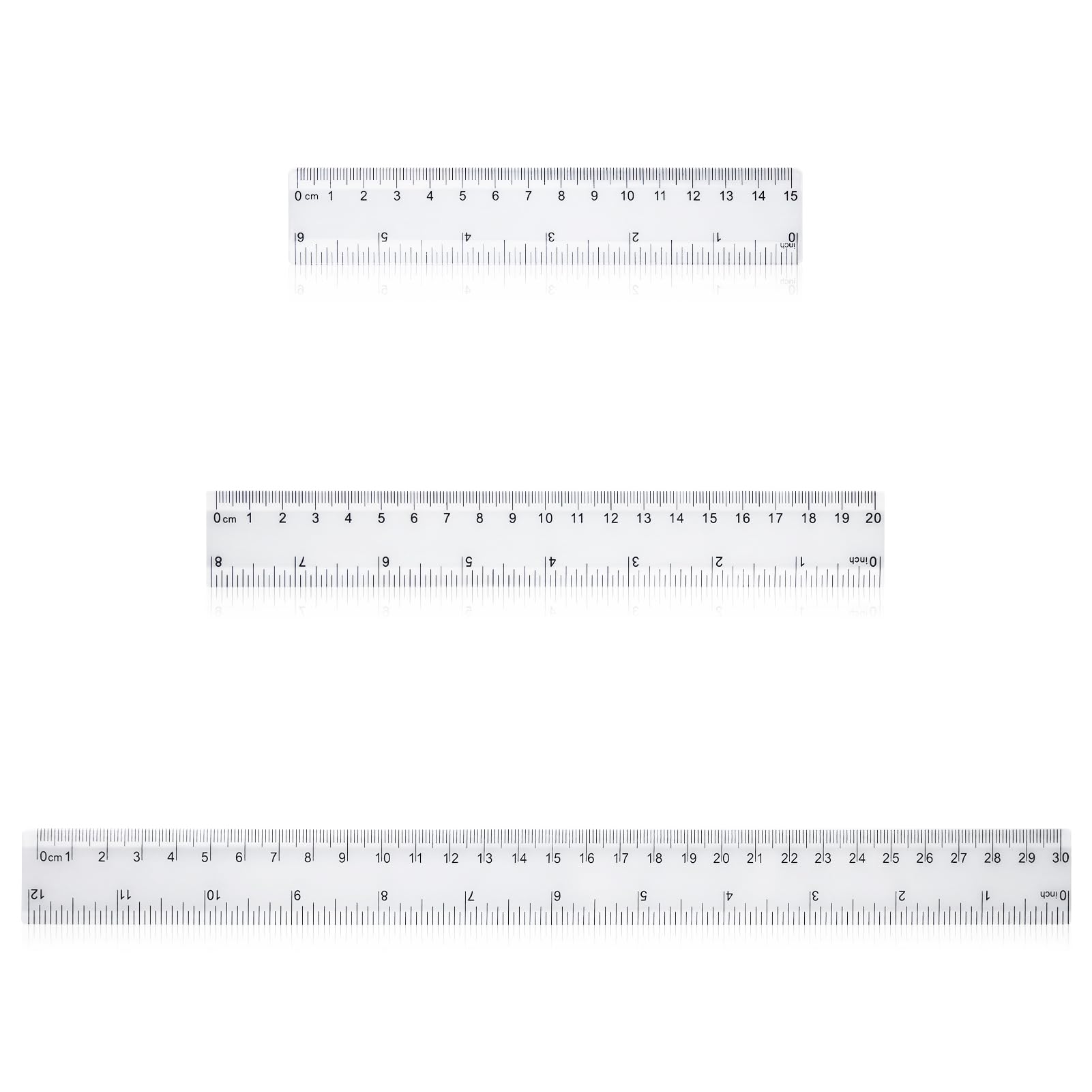 3pcs Ruler 15cm 20cm 30cm, Plastic Clear Shatterproof Rulers for School
