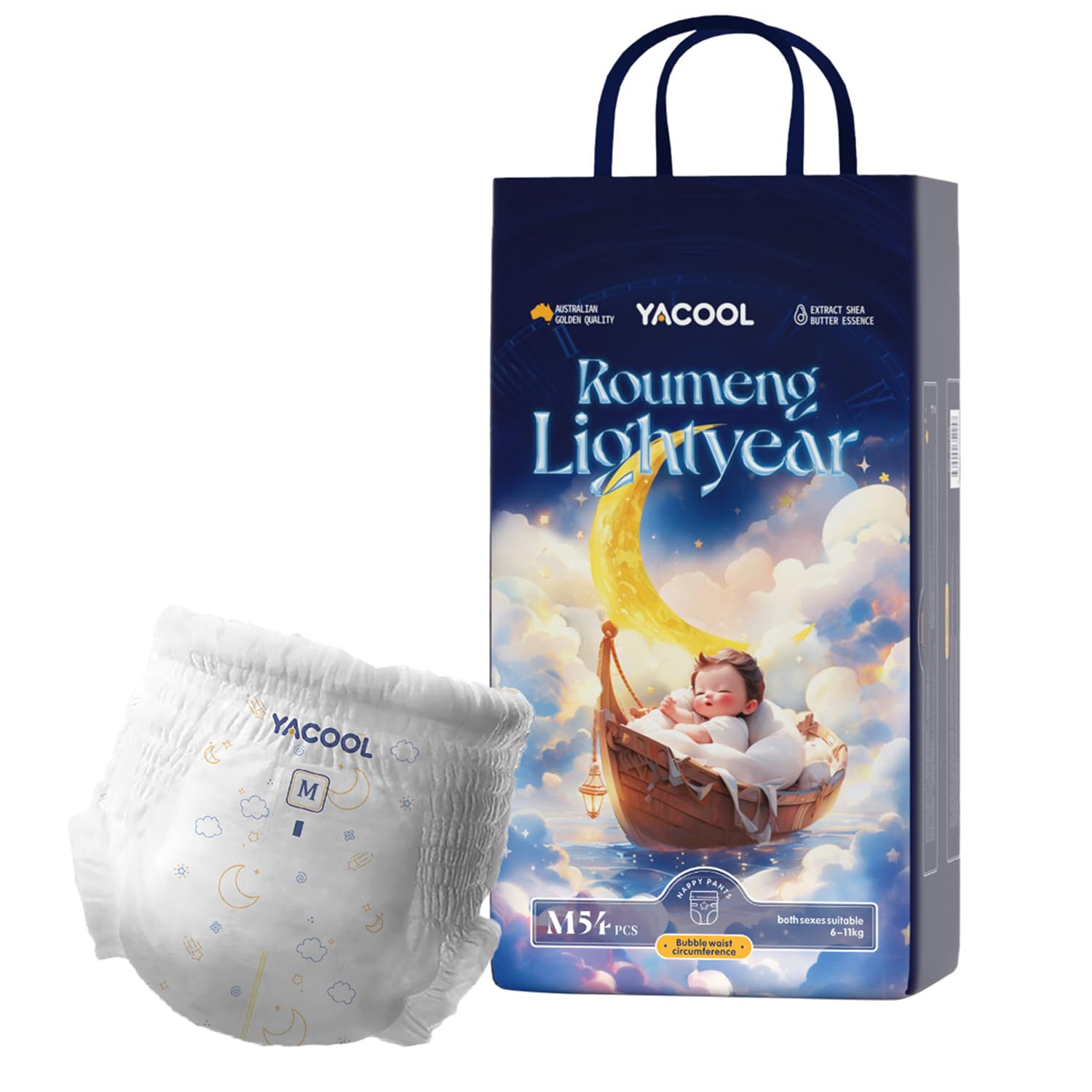 YacoolBaby Diaper Pants, Pull-Up Style, Size M (6–12kg), 56 Count – Ultra Soft, Leak-Proof, Hypoallergenic & Absorbent