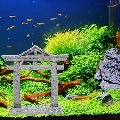 Image of livelyfish Japanese Fish Tank Decorations Asian Aquarium Decor Torii Gate Ornament Japanese Shrine Oriental Pagoda Aquarium Sandstone Bridge Statues Betta Fish Decorations for Tank, S2