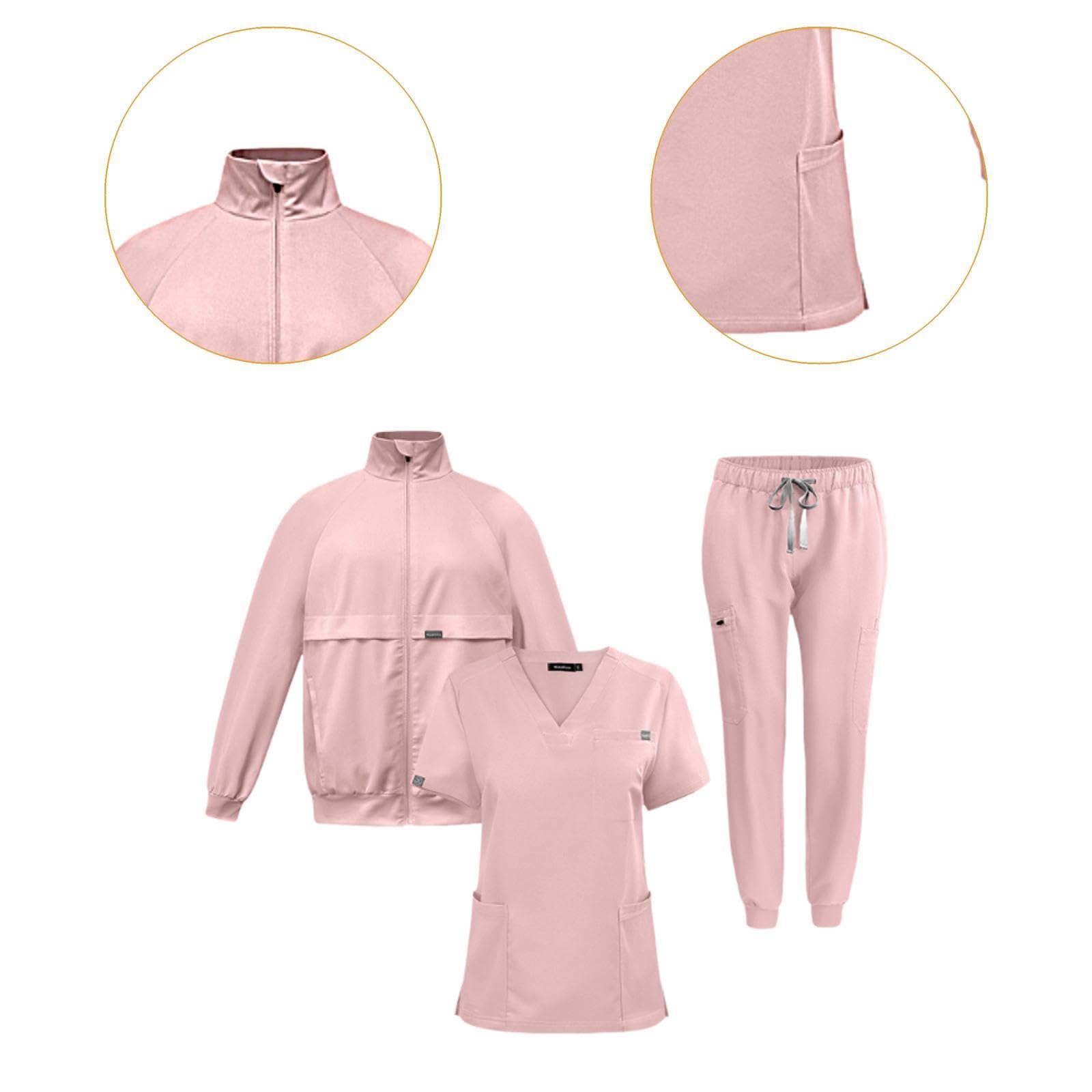 F Fityle Set uniforme da infermiera Set da infermiera Top Pantaloni Giacca da allattamento morbida, abiti per negozio, Rosa, M