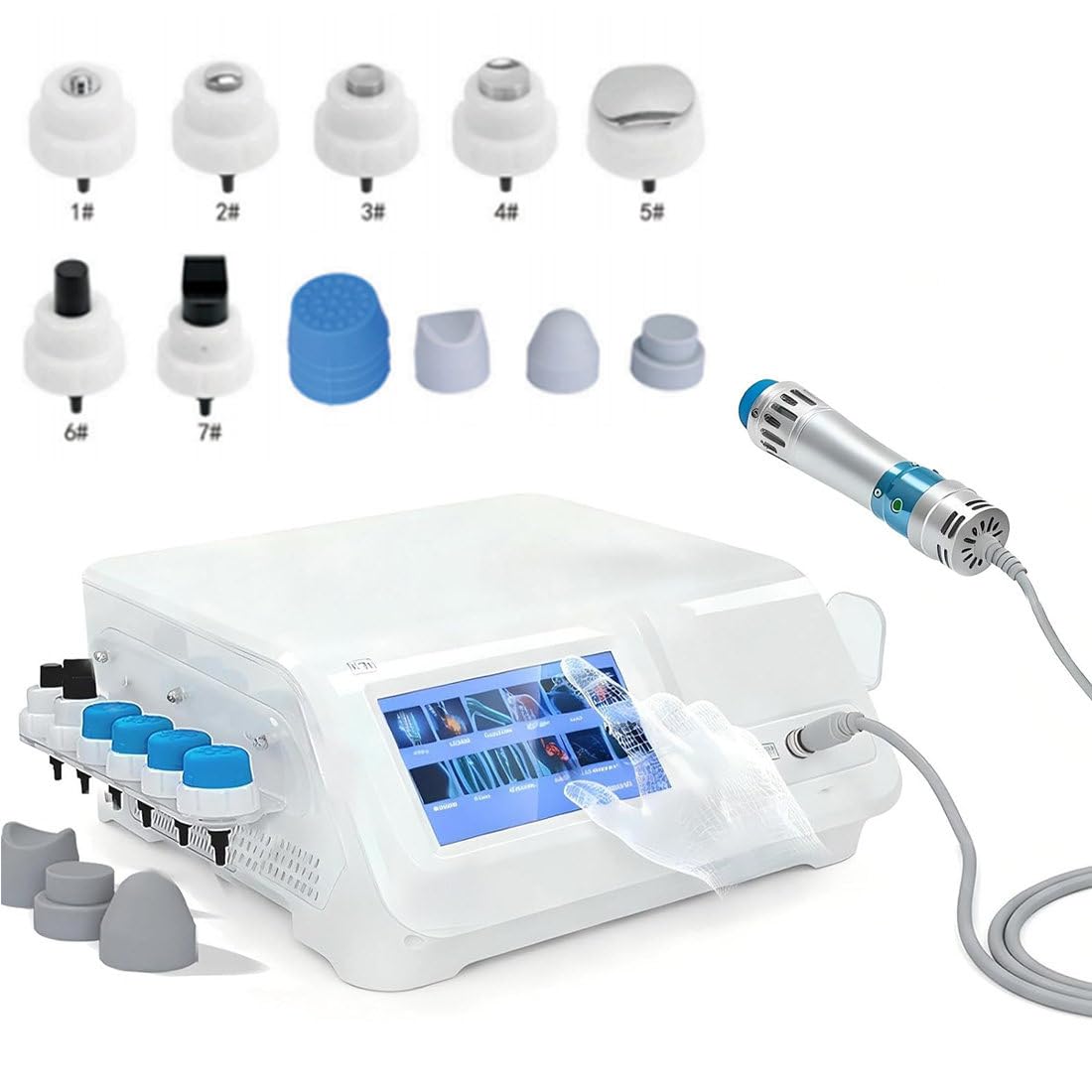 Shockwave Terapia Macchina per Sollievo dal Dolore, Massaggiatore Dei Tessuti Profondi per Schiena, Vita e Gamba con 10 Teste, Smart Touchscreen