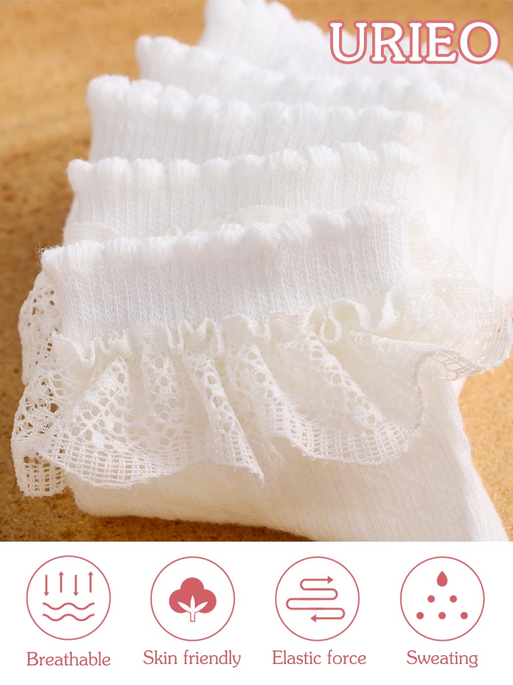 Urieo Baby Girls Socks White Ruffle Socks for Toddler Dress Crew Socks for 1-3T