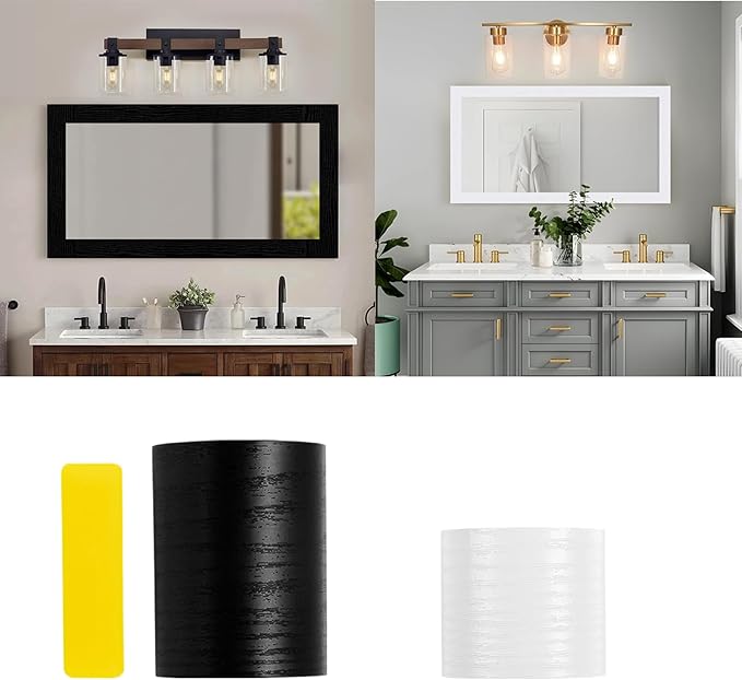 Alened 10M Black and White Wood Grain Mirror Frame Border Peel and