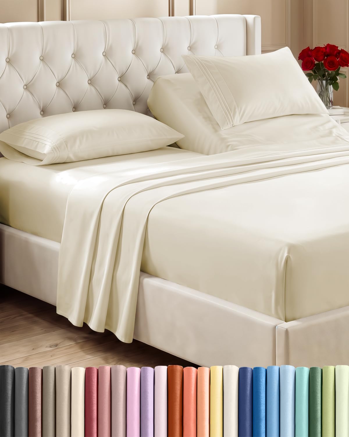 Flex Top Split Head King 4 Piece Sheet Set - Soft &amp; Breathable - Off White