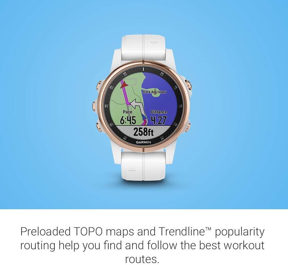Garmin Fenix 5s Plus, Smaller-Sized Multisport GPS Smartwatch, Features Color TOPO Maps, Heart Rate Monitoring, Music and Garmin Pay, White/Rose Gold (Renewed)