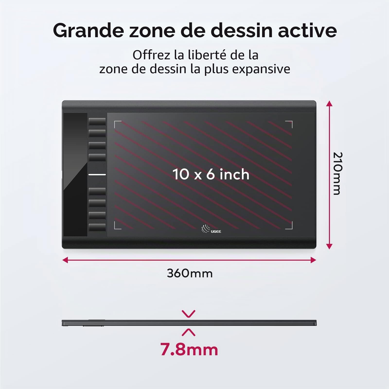 UGEE M708 Tablette Graphique 10x6 Pouces 8192 Niveaux Stylet
