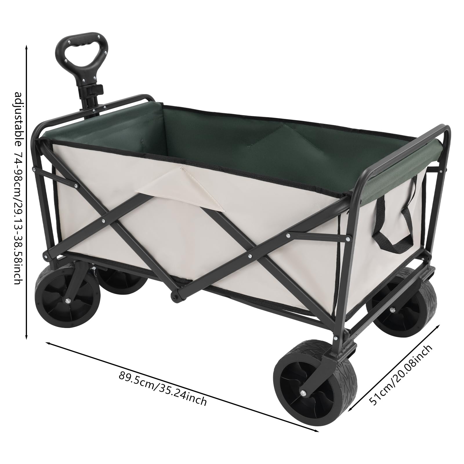 Carretilla de mano plegable de 8 pulgadas con 4 ruedas de patrón antideslizante, 89,5 x 51 cm, para actividades al aire libre, playa, jardín, parque, camping, compras