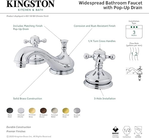 Miniatura 4 de Kingston Brass KS1162BX - Grifo de baño extendido vintage, alcance de boquilla de 5-12 pulgadas, latón pulido