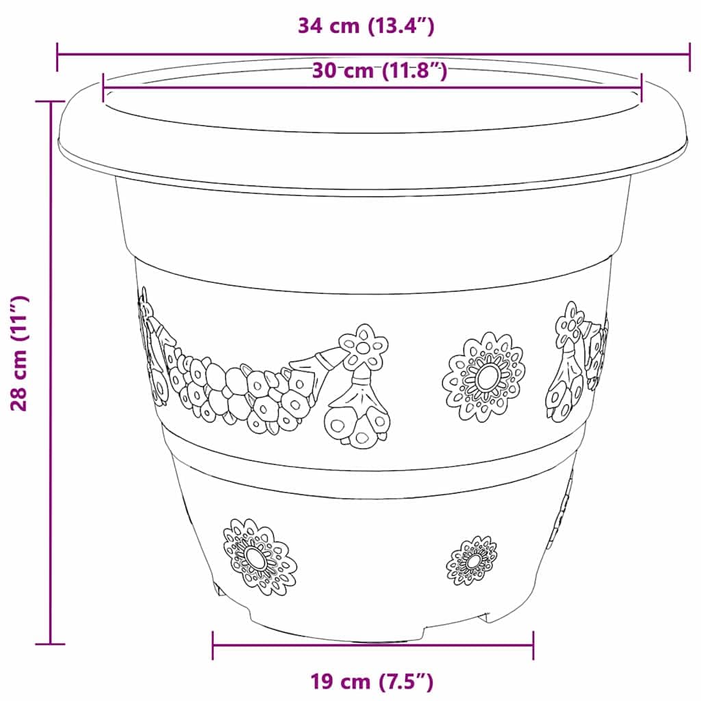 Runder Blumentopf 24 Stück Ziegelrot Ø 34 x 28 cm Kunststoff wetterfest leicht für Balkon Garten Terrasse Indoor Outdoor Pflanzenpflege