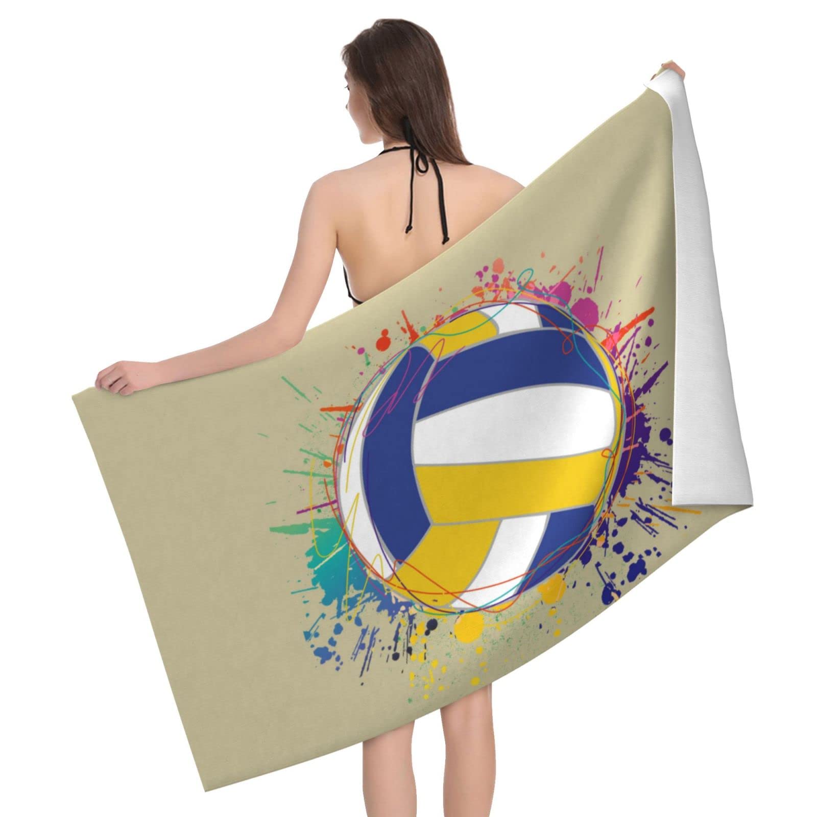 Lawenp Colorfully Volleyball Bath Towel Beach Towel Popular Durable Stylishffy Touch Highly Absorbent Quick Dry Polyester 32" X 52" Also As A Gift