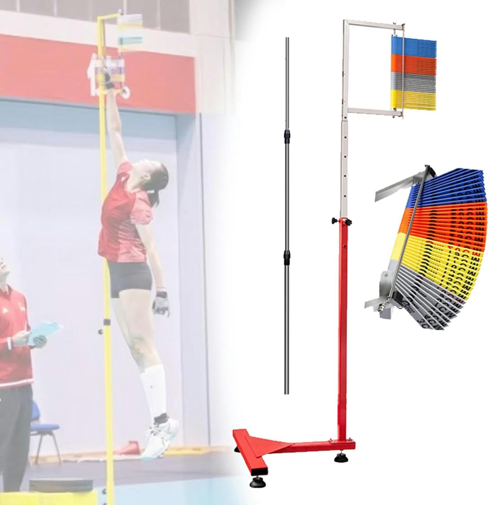 Equipo de entrenamiento de salto alto con varillas de medición milimétrica de pie