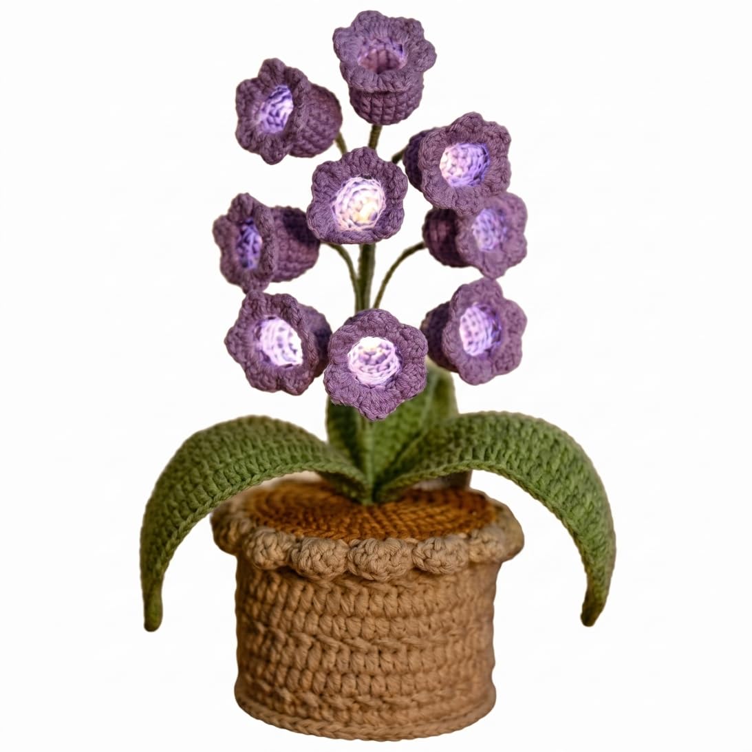 Sjfbebsy Lily of The Valley Lamp, Violet Crocheted Artificial Flowers Bouquet with 9 Little Night Lights Handcrafted Knitted Plant Flower Light for Home Decor,