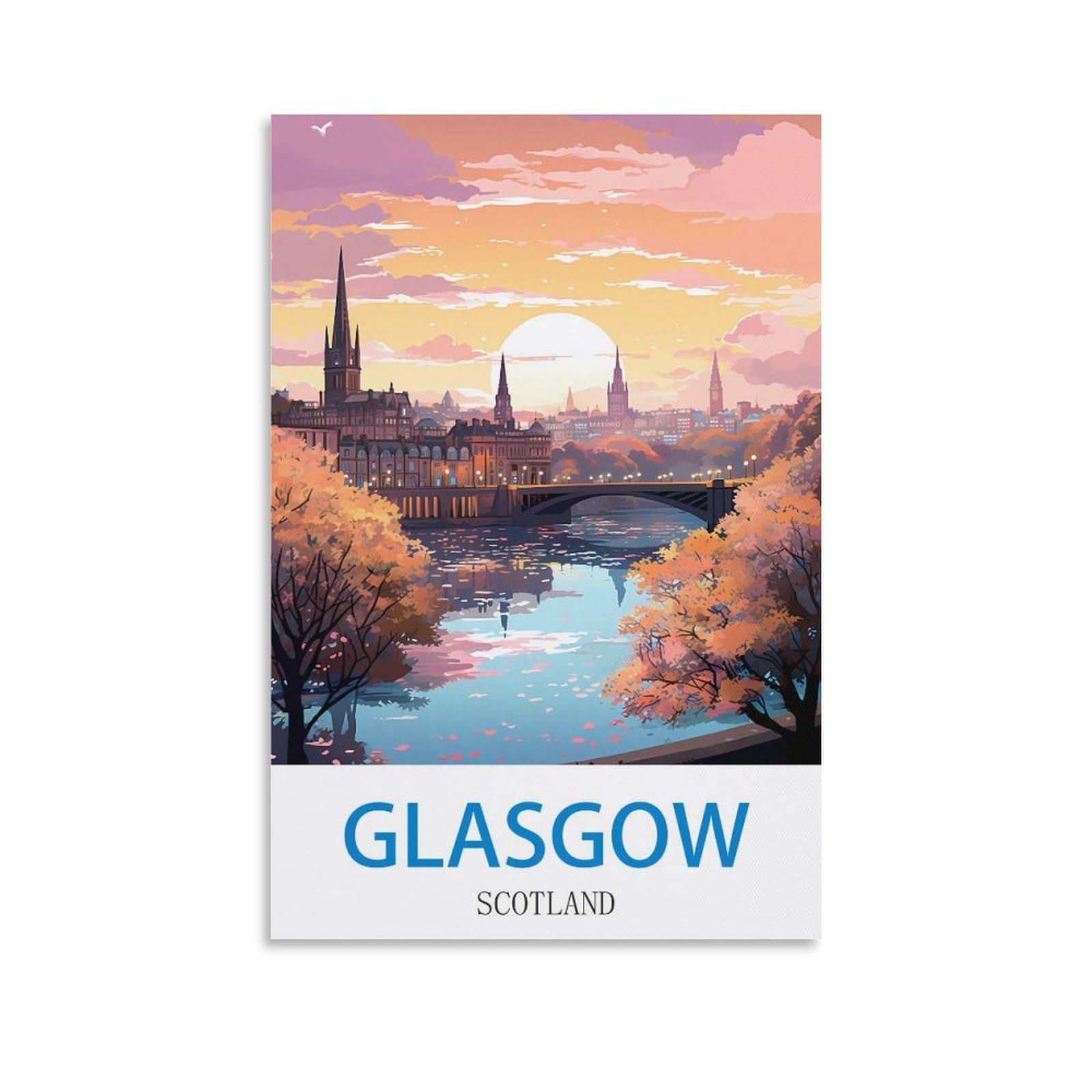 FZYUEN Glasgow Scotland Vintage Travel Poster 16x24inch(40x60cm) Canvas Wall Art Prints for Wall Decor Room Decor Bedroom Decor