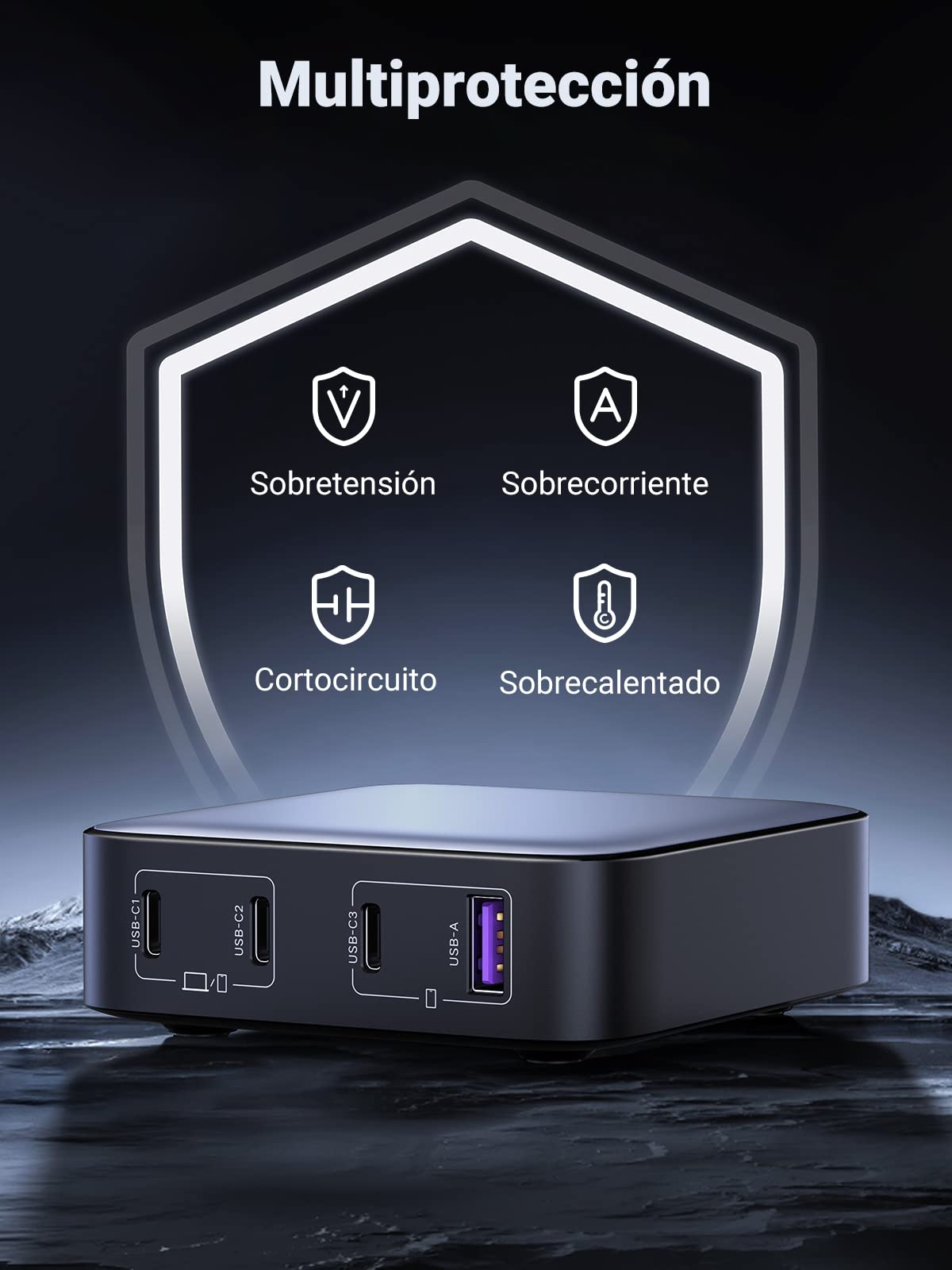 UGREEN Nexode 100 W Cargador USB C Rápido Escritorio 4 Puertos con GAN II Tech Compatible con iPhone 16 Plus Pro MAX 15 14 13 12 MacBook Pro Air iPad Galaxy S24 Ultra Plus 2 M Cable de alimentación
