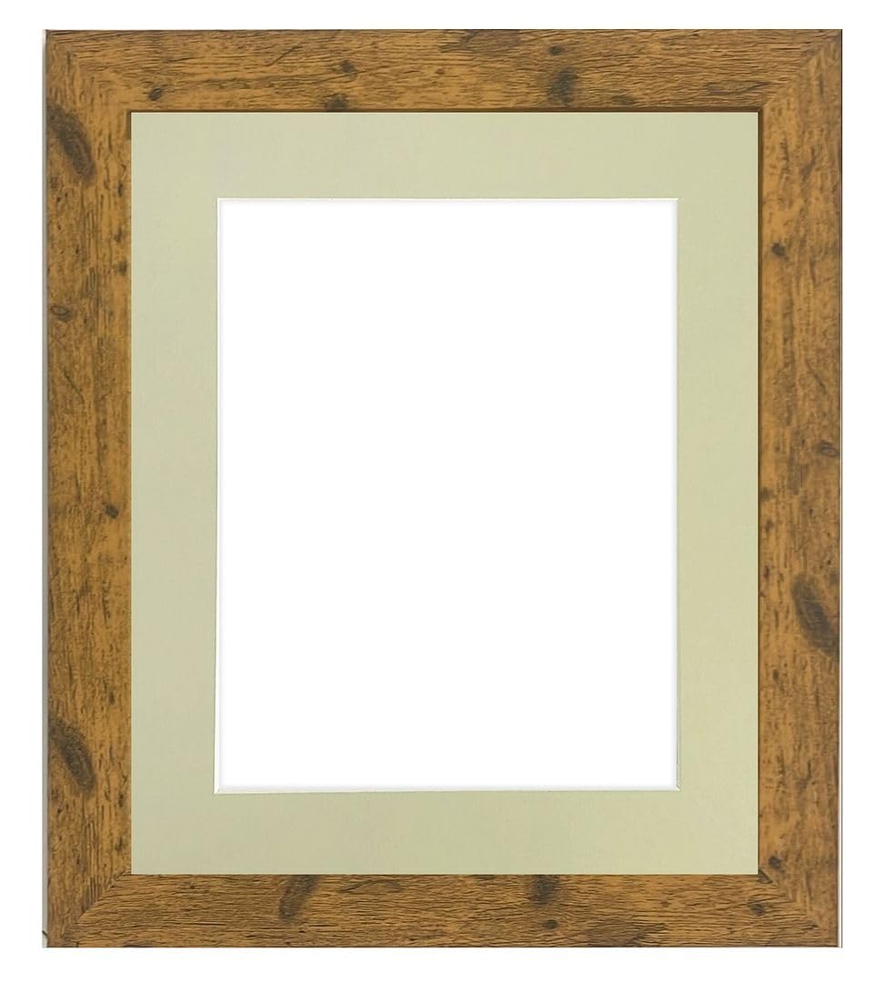 FRAMES BY POST Studio Antique Wood Picture Photo Frame with Light Grey Mount 9 x 7 for Image Size 6 x 4 Inch