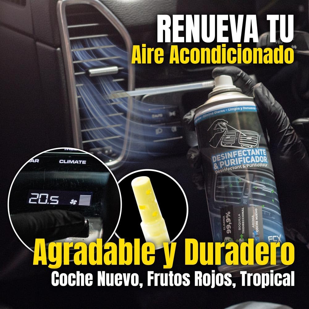 Spray Limpiador Purificador Conductos Aire Acondicionado Coches - Ambientador Aroma Coche Nuevo - Restaura Frescor, Tratamiento con Fragancia Agradable Olor
