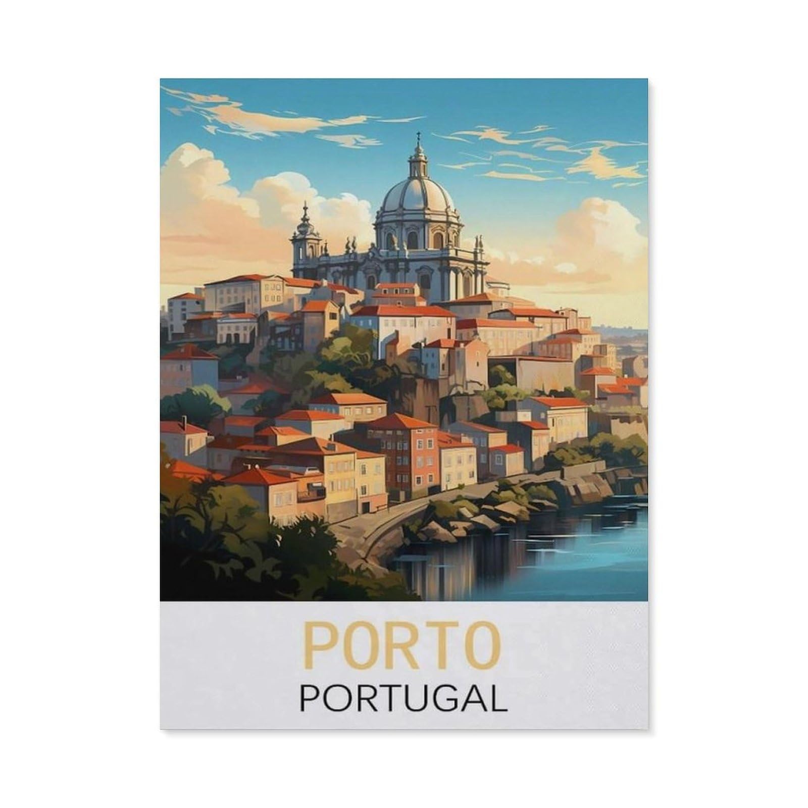 BEAYODKP DIY Diamond Painting，Porto Portugal Vintage Travel Poster，Cross Stitch Full Drill 5D Embroidery Mosaic Wall Decor Art（40 x 50 cm/15.74 x 19.68 inches）-CP49