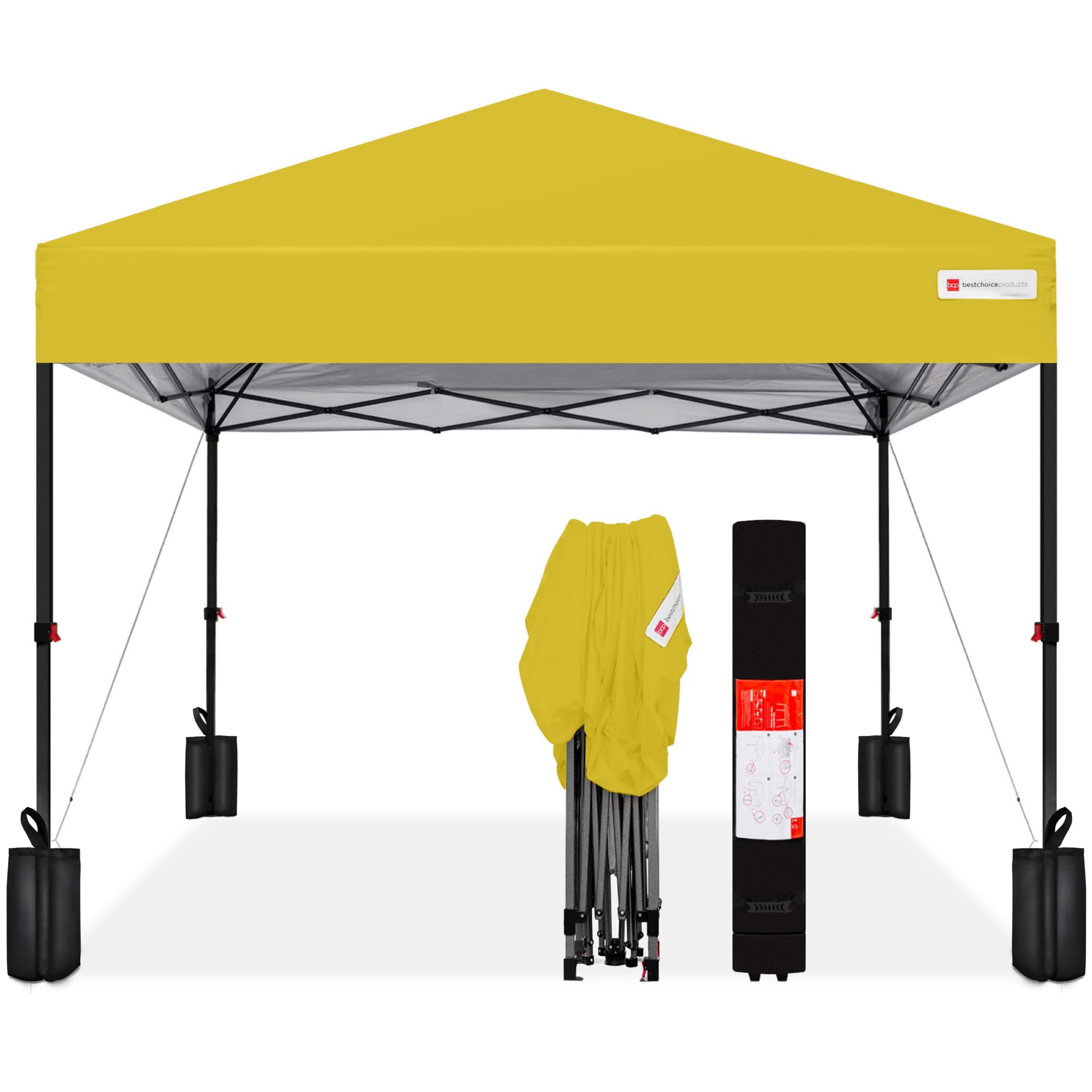 Best Choice Products 10x10ft 1-Person Setup Pop Up Canopy Tent Instant Portable Shelter w/ 1-Button Push, Case, 4 Weight Bags - Yellow