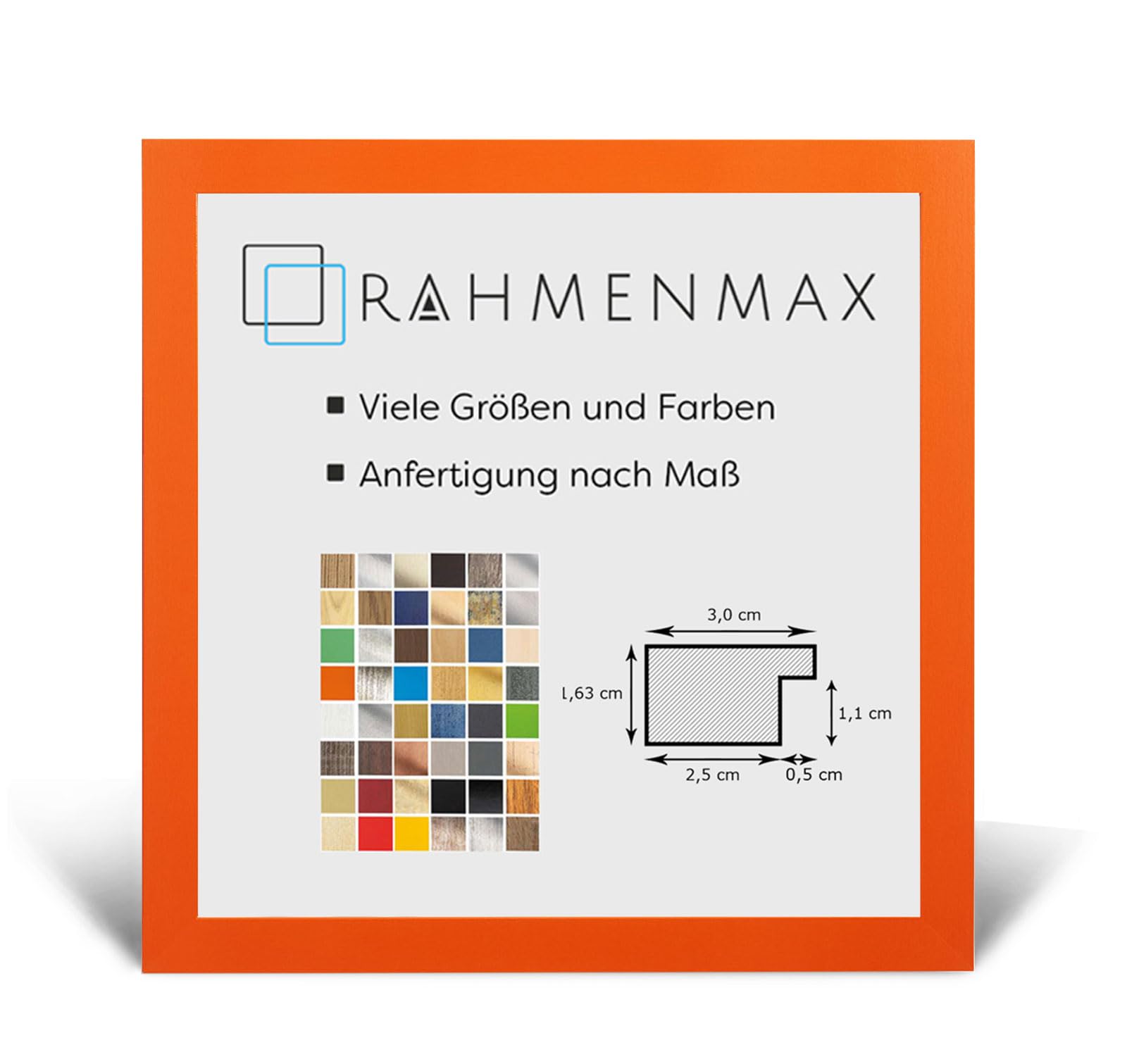 Morena MDF Rahmen für Bild 77x77cm Orange schlicht mit Acrylglas | zum Aufhängen Hoch- und Querformat/Maßanfertigung möglich/Puzzle Rahmen/mit 1mm klarem Acrylglas
