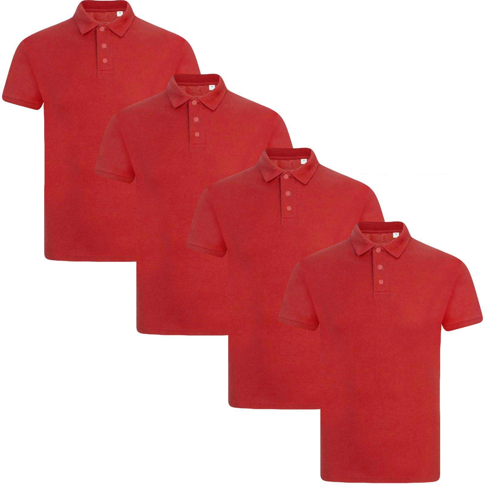 True Face Mens Polo Shirt Plain Tshirt Short Sleeve Summer Work Pique T Shirt Workwear Adult Tee Classic Casual Top Red Plain - 4 Pack S