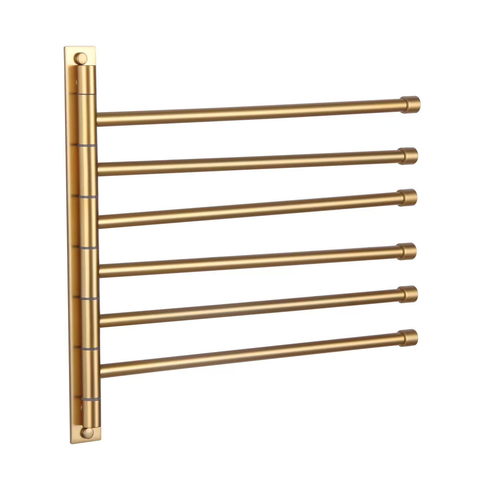 GERZWY Bathroom Swing Arm Towel Bars Wall Mount Bath Towel Rack with 6 Arms Hanger Towel Holder Organizer Stainless Steel Gold Finished HYG06-BE