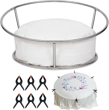 Newborn Posing Table and BeanbagUnfilled Stainless Steel Baby Photography Stand with 6 Clamps Baby Photoshoot Stand Backdrop Frame Infant Round Background Station for Newborn Photo Sessions