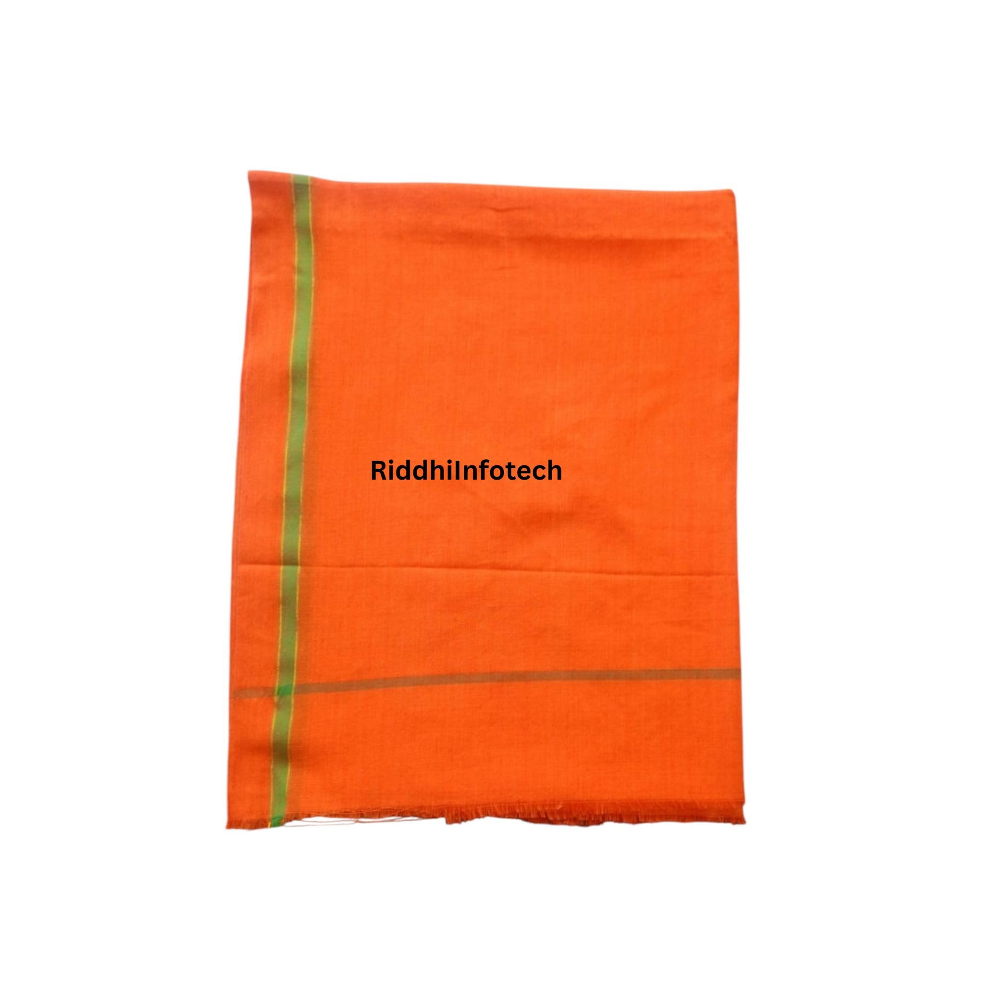 RiddhiInfotech Men's Traditional Orange Cotton Gamcha | Soft Pure Cotton Gamchha Towel | Lightweight Absorbent Head Scarf | Indian Ethnic Angavastram for Pooja, Temple, Daily Use | 1 PC-image-43