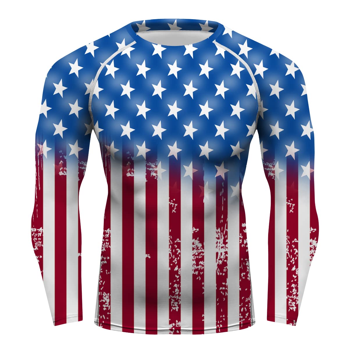 American Flag Mens Long Sleeve Rash Guard Compression Gym Trainning Casual Tops for BJJ jiu Jitsu