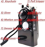 Vista 2 de Mini alarma portátil con detector de movimiento + sirena de perforación de oreja de 120 dB + luz LED SOS, dispositivo de seguridad de habitación