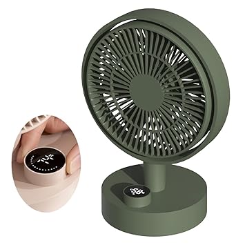 Ultra Quiet Cooling Fans, 7 Leaf Rechargeable Desk Fan, Portable Table Fan with Step-less Speed Adjustable 160??Adjustable Angle, 15-40dB Quiet Desktop Fan with Intelligent Battery Display for Home Office Travel(Avocado Green)