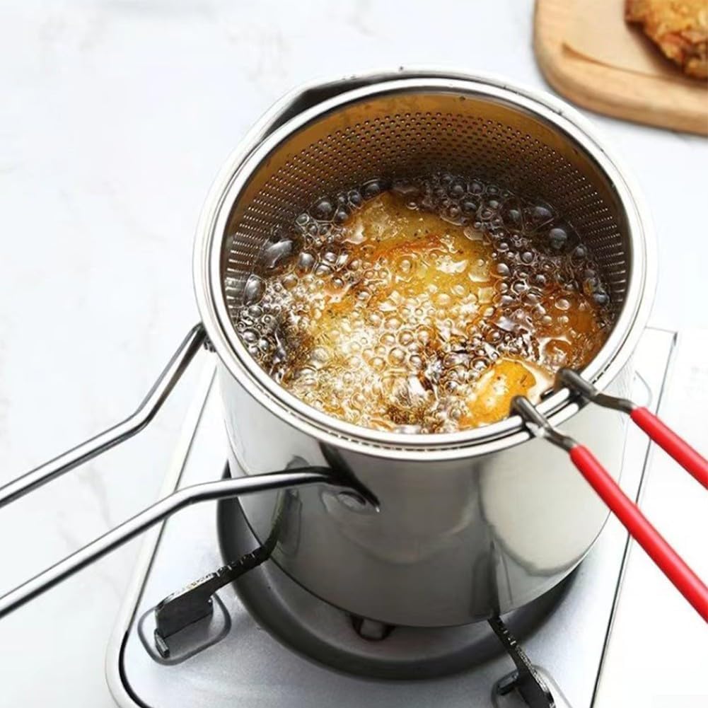 Friggitrice multifunzione in acciaio inox, pentola in acciaio inox 304 con manici, cestino per friggere pentola profonda