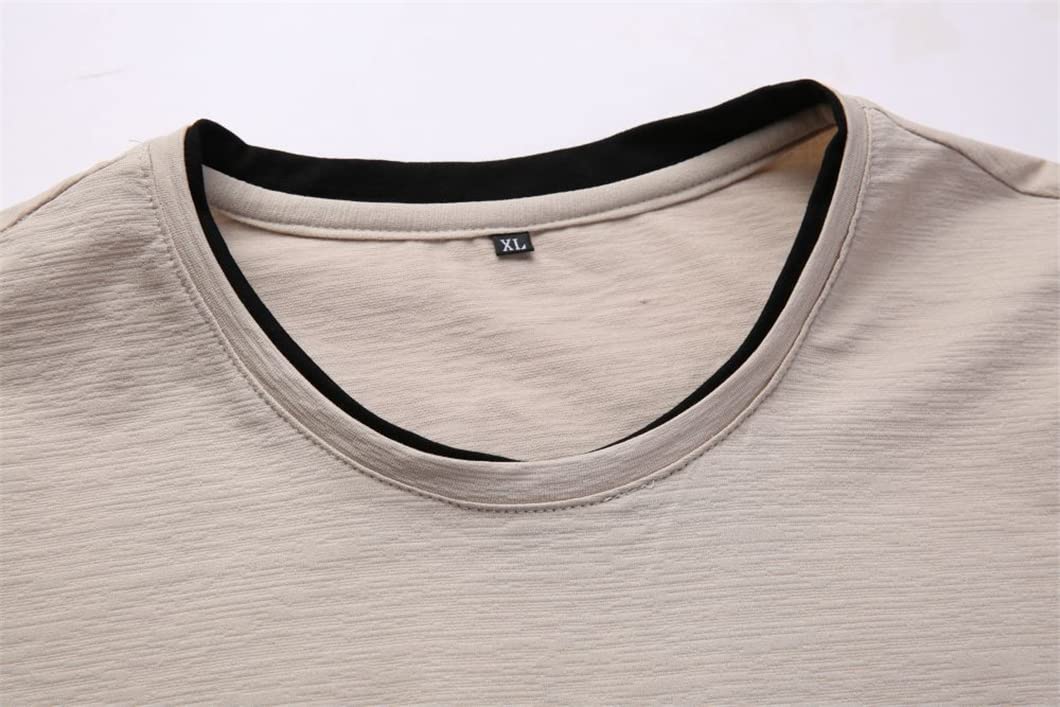 Maglietta girocollo da uomo tinta unita estiva semplice manica corta classica casual t-shirt, cachi, 4XL