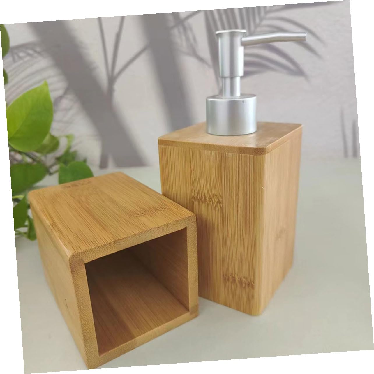 COLLBATH Juego de Accesorios para Baño Material Natural para Mantener el Baño Ordenado y Elegante de Bambú Dispensador de Jabón y Vaso para Cepillo de Dientes