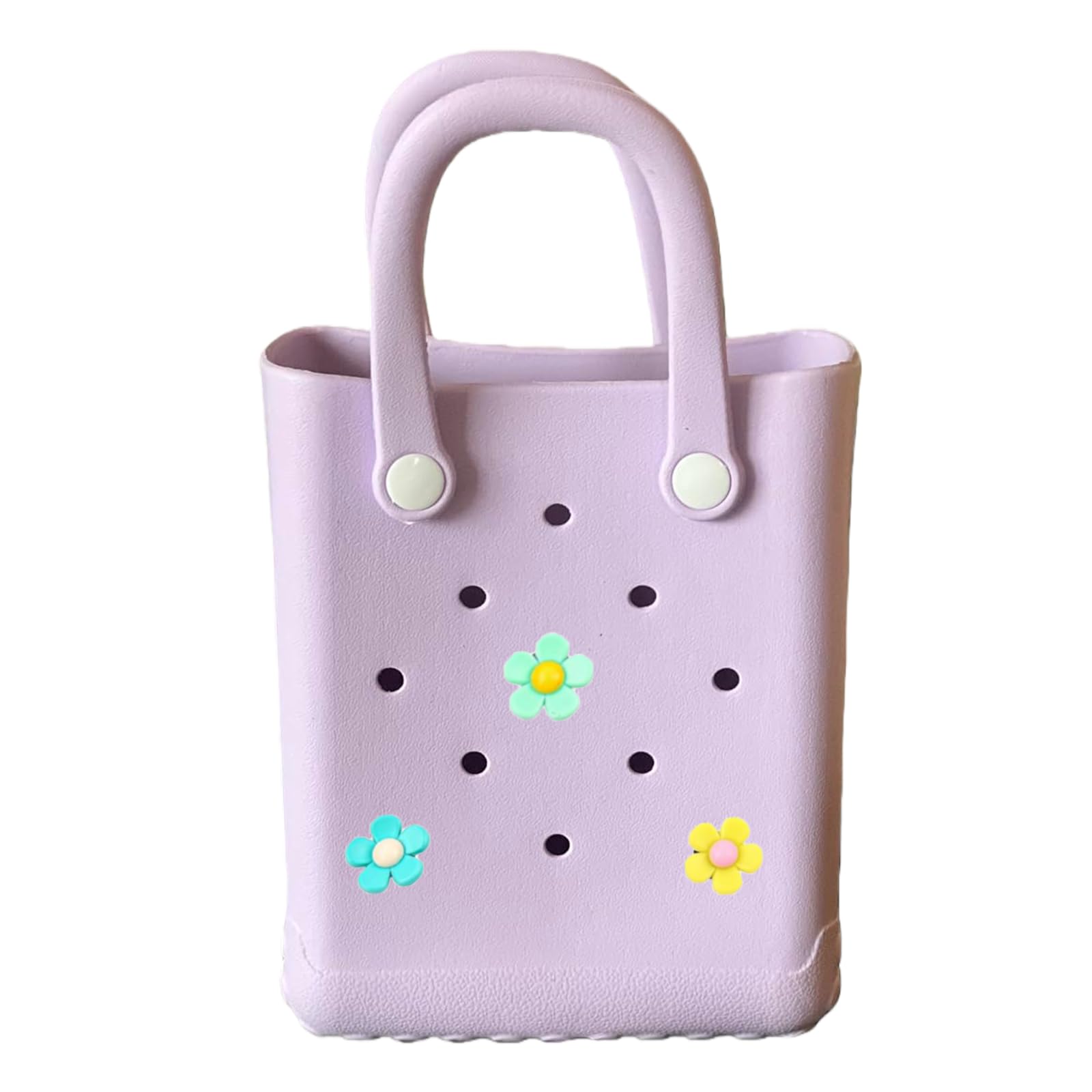 vaxvvik Mini Rubber Beach Tote Bag, 6.5''x8.0''x3.1''(L/H/W), Waterproof Beach Bag with Random Charms