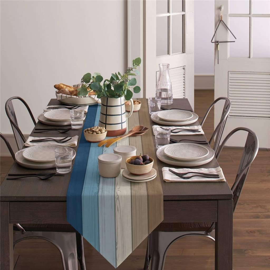Retro Gradient Wood Grain Table Runner for Wedding Banquet Home Festival Party Dinning Decoration(36x183cm)