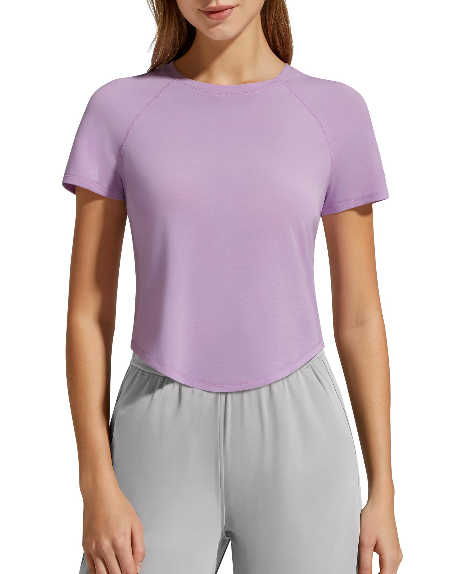 G4Free Soft Lyocell Workout Tops Women's Short Sleeve Cropped T-Shirt Relaxed Fit Crewneck Casual Tees Athletic Running — view 11