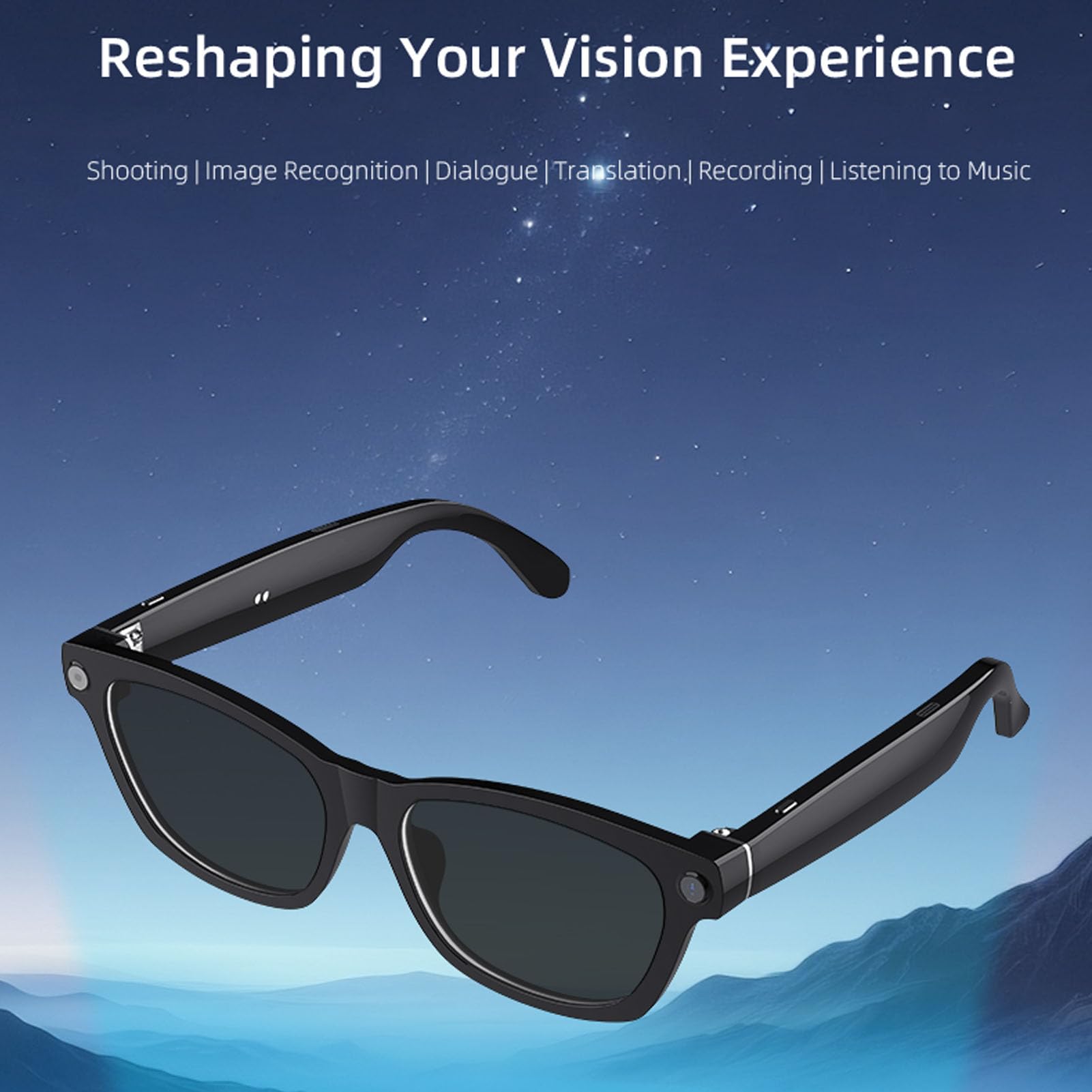 Gafas Inteligentes con Cámara, Grabación de Video HD 8MP, 1200P Antivibración, Traducción en Tiempo Real 139 Idiomas, Reconocimiento de Objetos, Audio Abierto, (Gafas de Sol)