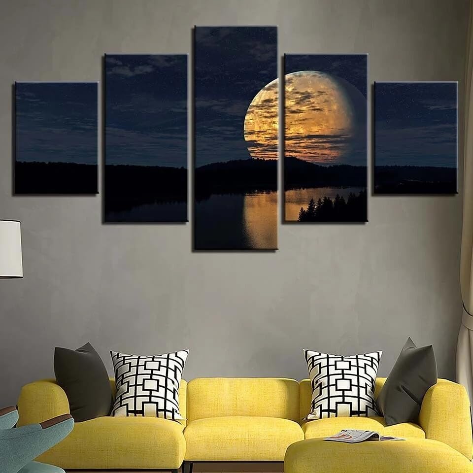 Grand Tableau Decoration Murale Salon Cadre Toile Paysage Abstrait Lune
