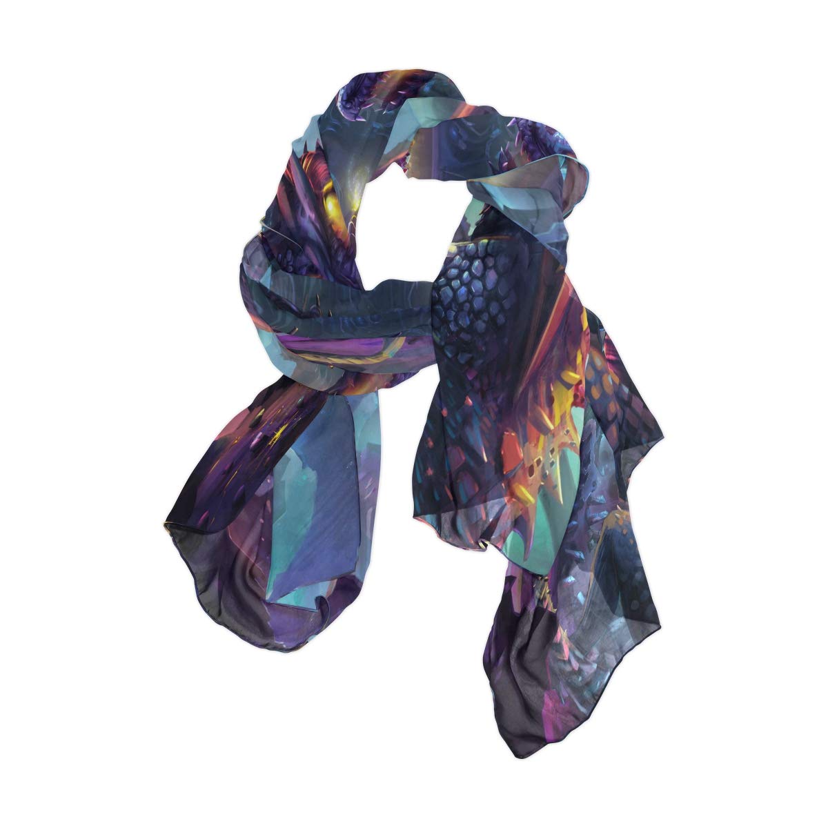 linomo Women's Chiffon Silk Large Scarf Dragon Planet Long Shawl Wrap Silk Like Scarf