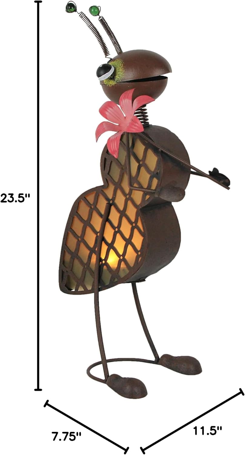 Things2Die4 Metal Gardening Ant Orange Solar LED Garden Statue Patio Light Yard Decor Art 23.5 Inches High