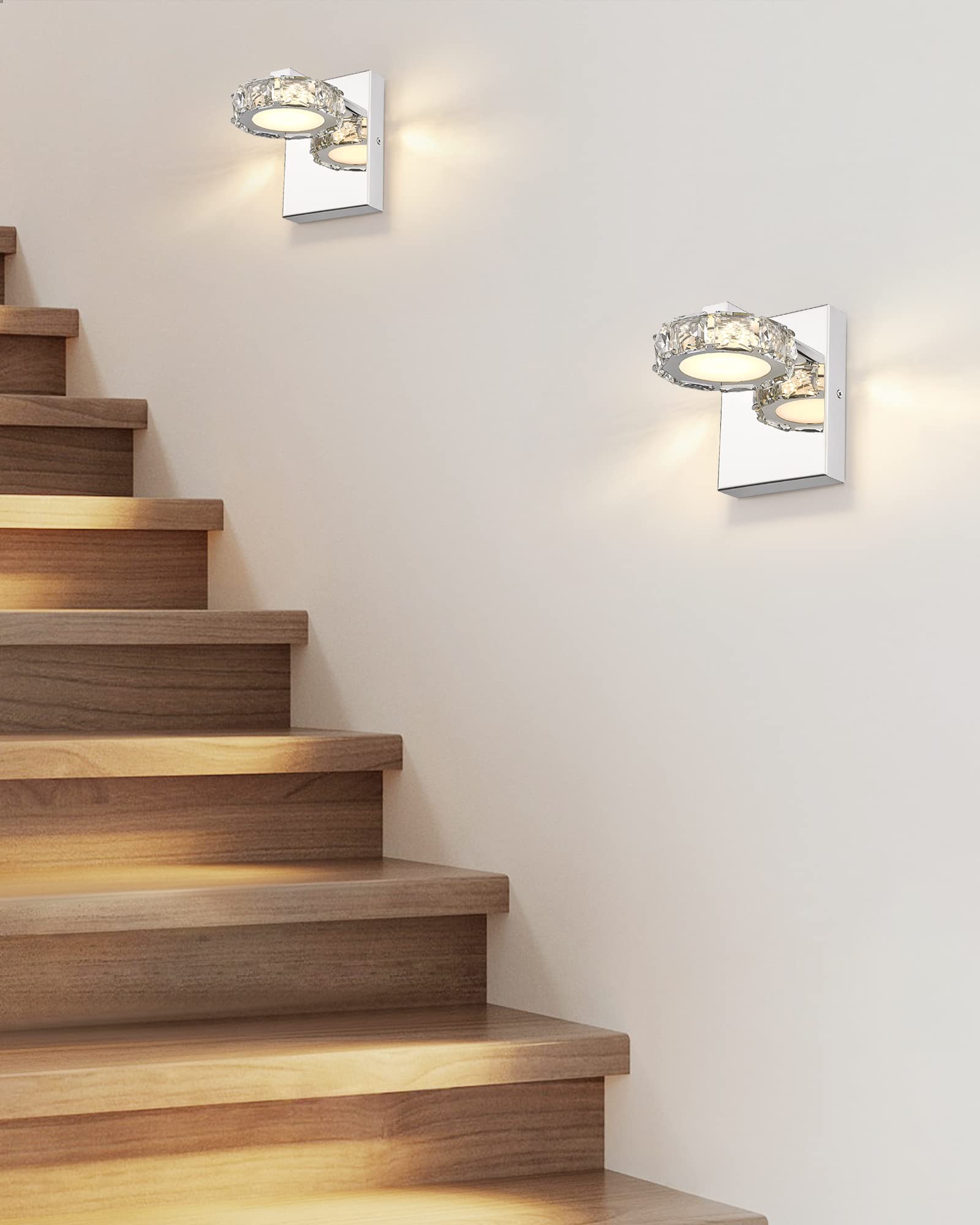 pasentel Modern Wall Sconces Set of 2, 1-Light LED Chrome Wall Lighting Sconces Vanity Light with Crystal Shade for Bathroom, Bedroom, BD010-1-CH