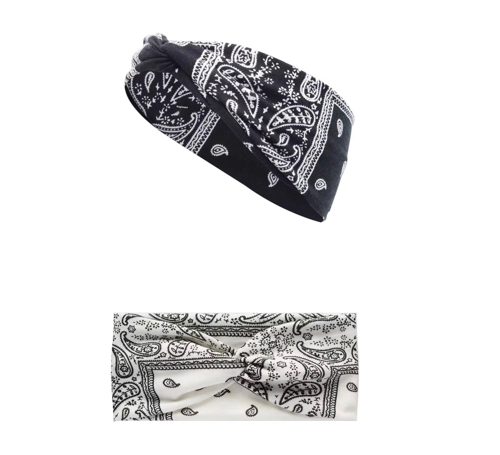 Future Tabs Bandana Knot Headband - Paisley Print Head Hair Wrap Cloth for Men & Women | Stretchable & Comfortable Headbands for Yoga, Jogging and Gym - Black & White-picture-51
