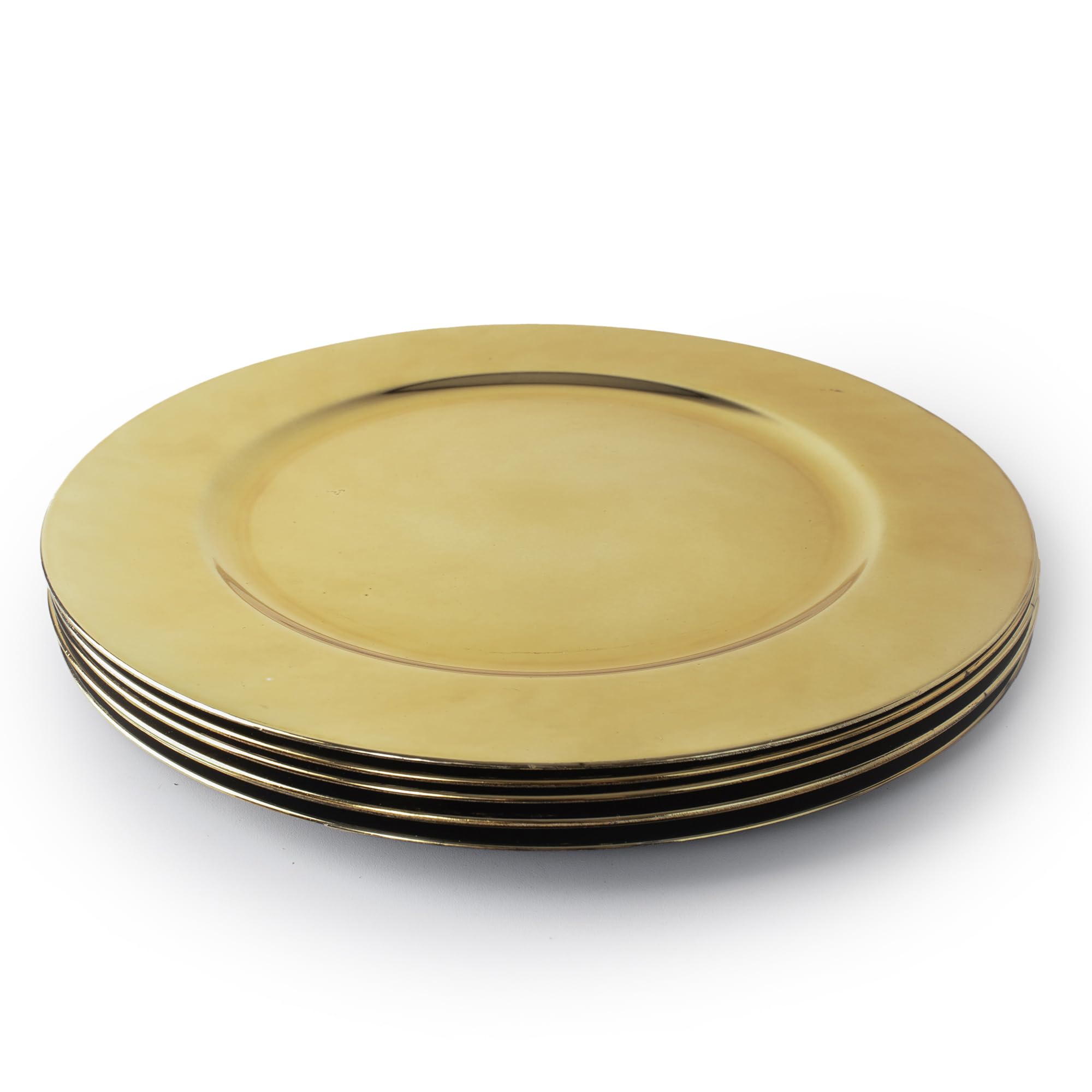 Lot de 6 grandes assiettes de chargement réutilisables en plastique doré métallique de 33 cm | Lot de 6 assiettes de chargement réutilisables en plastique dur pour mariages, chargeurs dorés |
