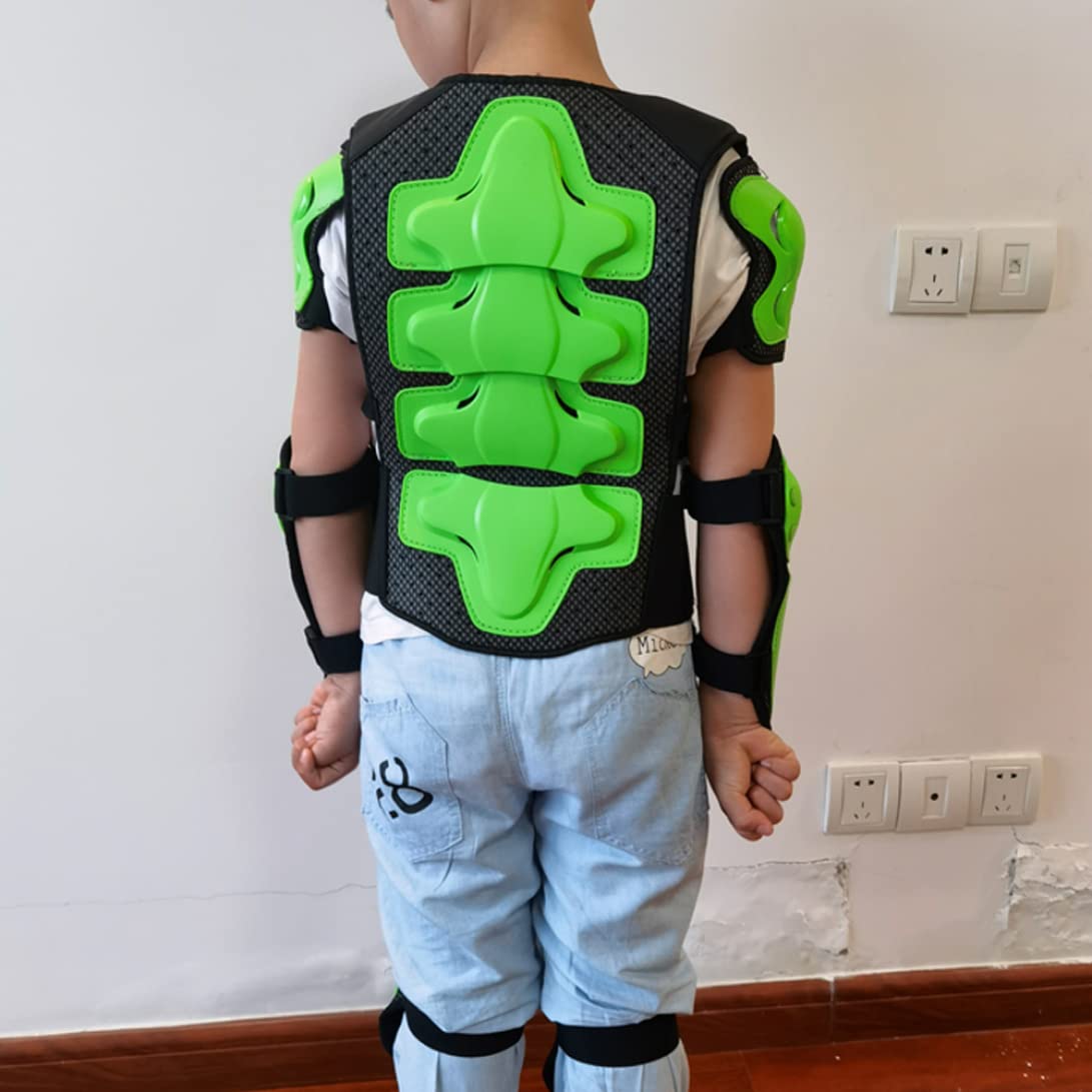 Armadura Corporal de Motocicleta Verde Durante 5-13 años, Armadura Corporal, Chaleco de Armadura Corporal de Motocross para niños con Almohadilla de Rodilla y Almohadilla de molienda de Motocicleta