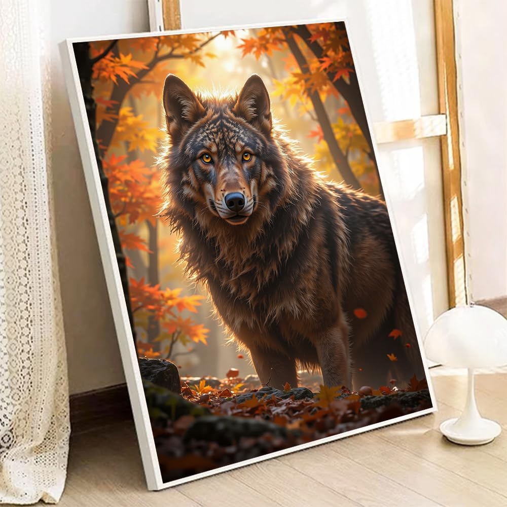 Paint by Numbers kit for Adults Wolf in Autumn Forest, Paint by Numbers kit 20INx16IN (with Frame)
