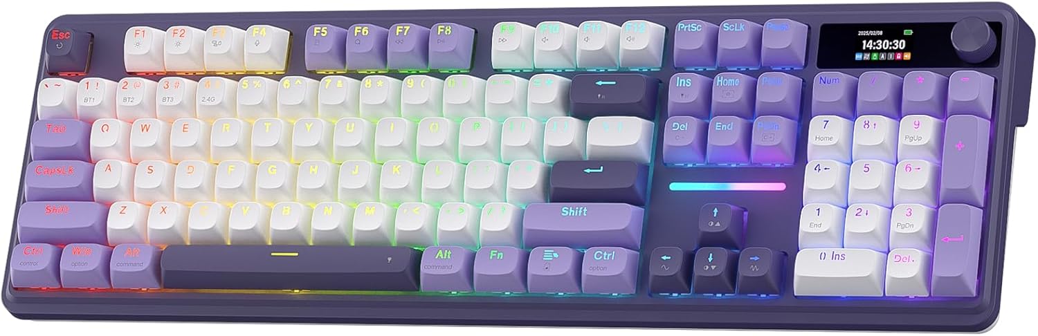 Redragon K762 Wireless Gasket Gaming Keyboard w/Hype Screen & Knob, 104 Keys Mechanical Keyboard, Easy-Control 1.14’’ TFT Info Display, 5-Layer Noise Dampening, Round PBT Keycaps, Mint Mambo Switch