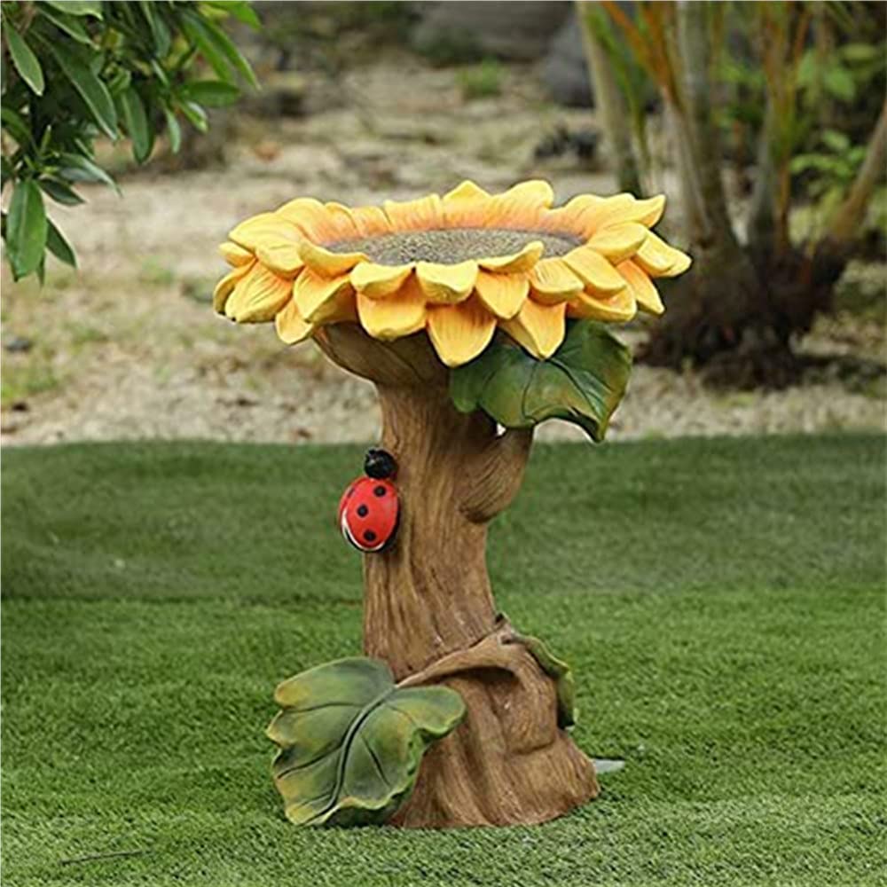 Vogelbad Polyresin Hund/Sonnenblume/Waschbär/Katze Garten Ornament, Vogelbecken Dekorativ, Trinkschale für Rasen Hofdekoration (Sonnenblume)